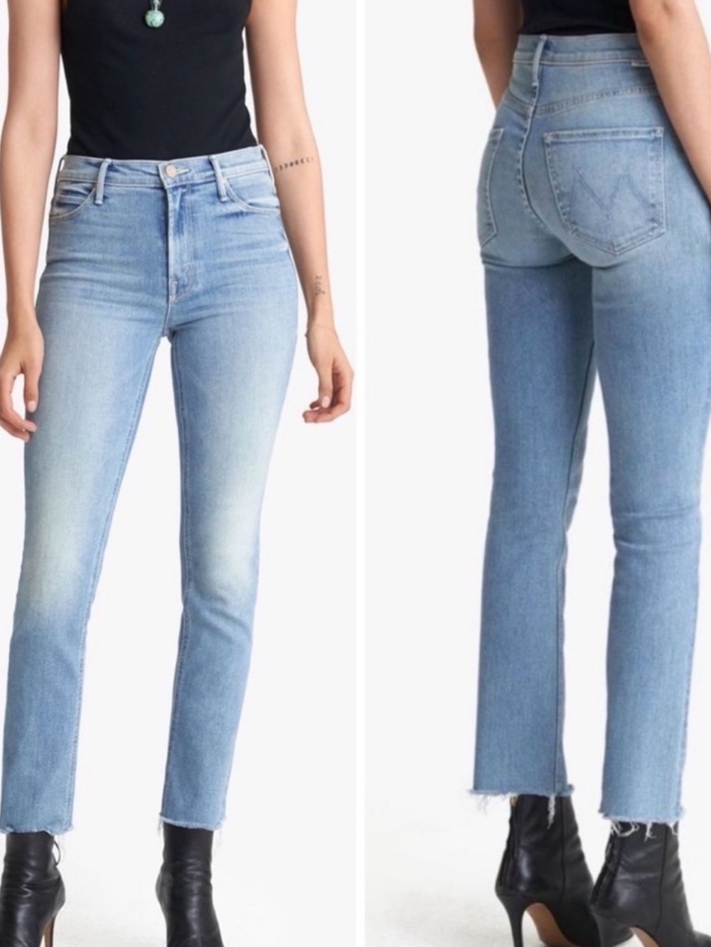 Mother Denim The Mid Rise Dazzler Ankle Fray Jeans Jackpot Light Blue 30